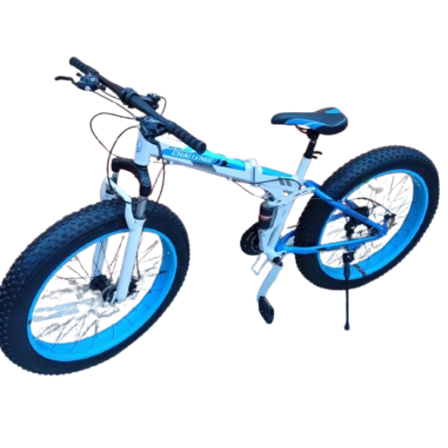 Foldable Fat Tyre Mountain Bicycle Size 26 21-Speed features a foldable frame, disc brakes, dual suspension, and strong tyres for all-terrain riding comfort.