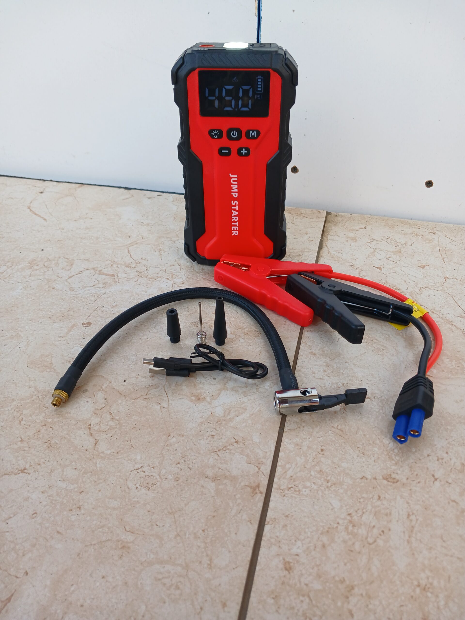 99800mAh Portable Car Jump Starter with Digital Air Compressor and 1800A Peak Current