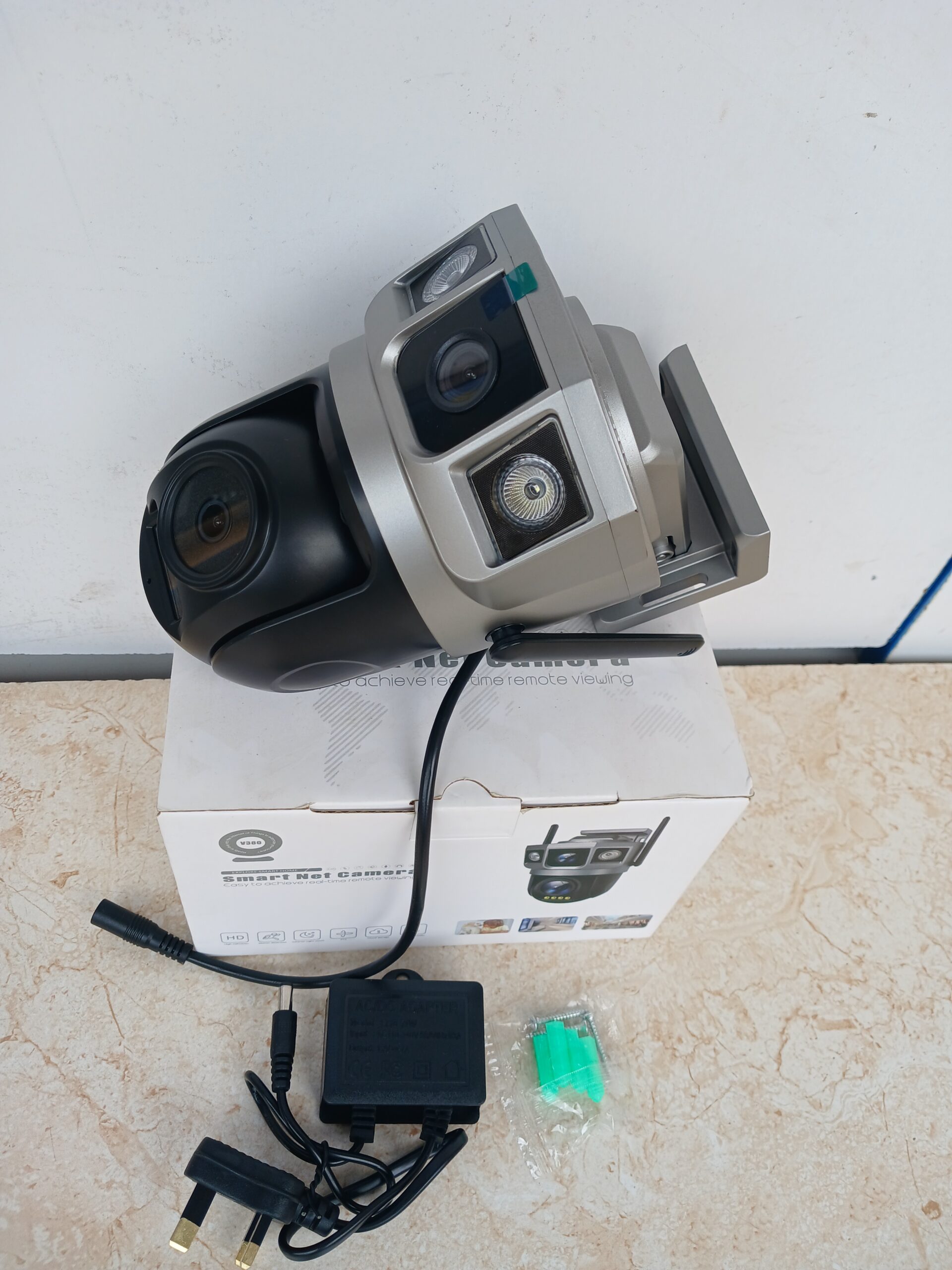 V380 Pro 4G dual lens PTZ security camera with night vision and two-way audio